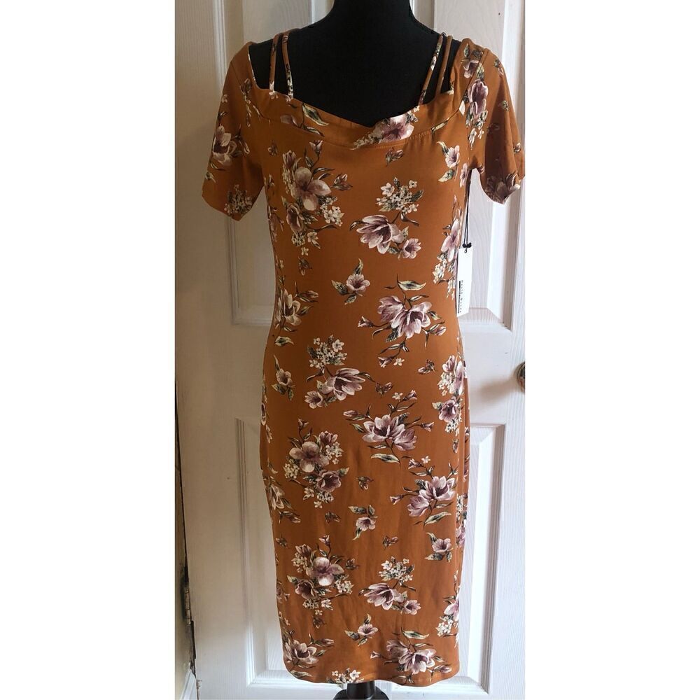 Haute Monde Mustard Floral Midi Dress